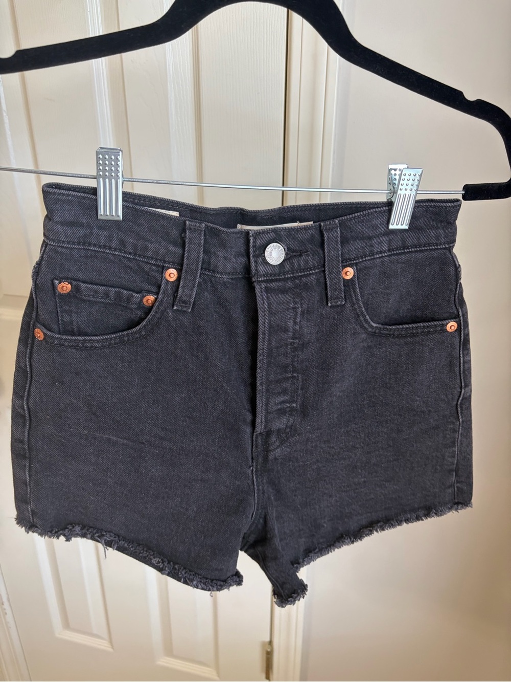 Levi's Black High-Rise Frayed Hem Jean Shorts